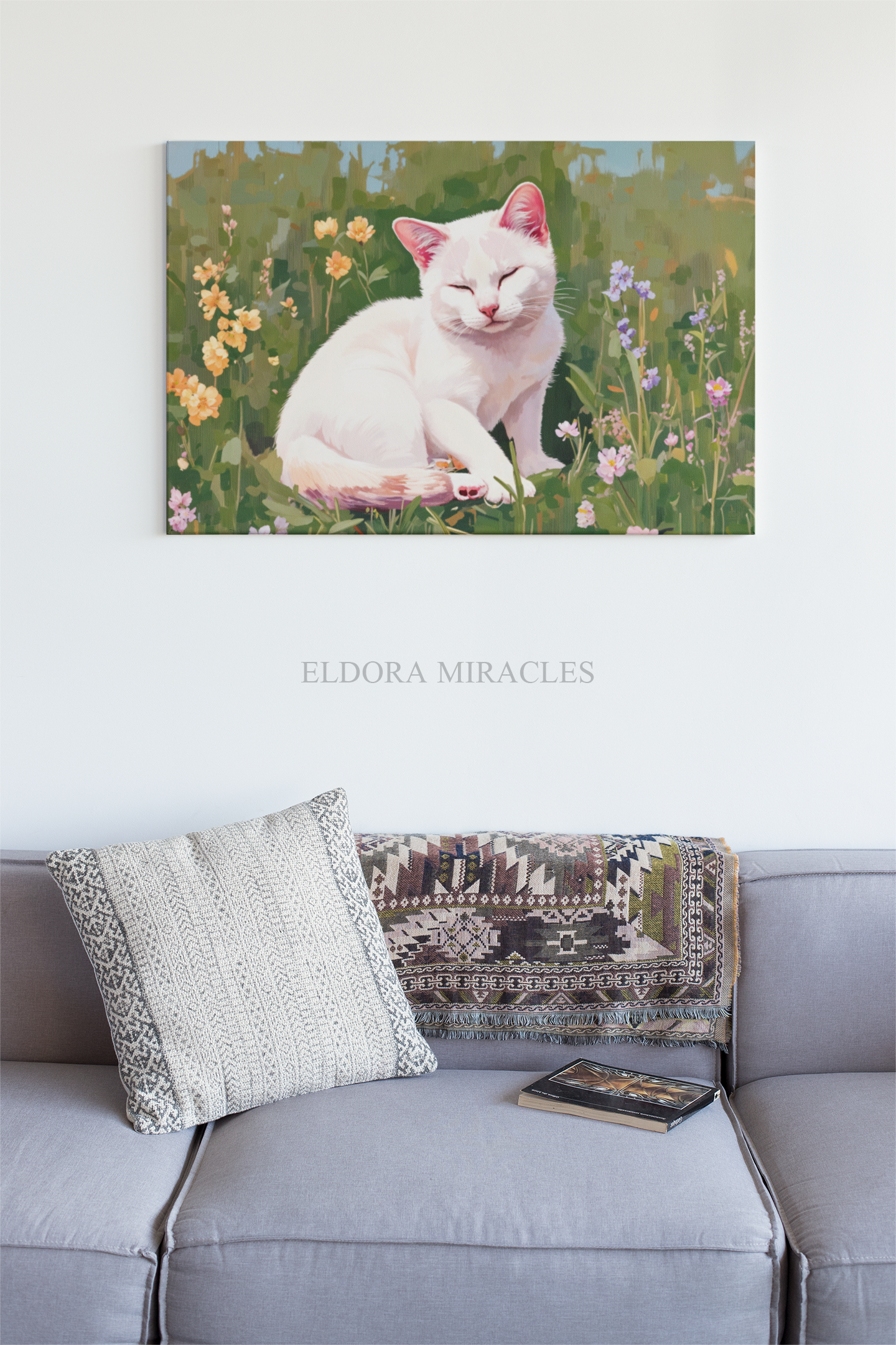 Cat In The Garden Landscape Canvas R1