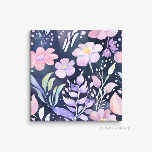 Flowers In Night Watercolor Square Canvas S19